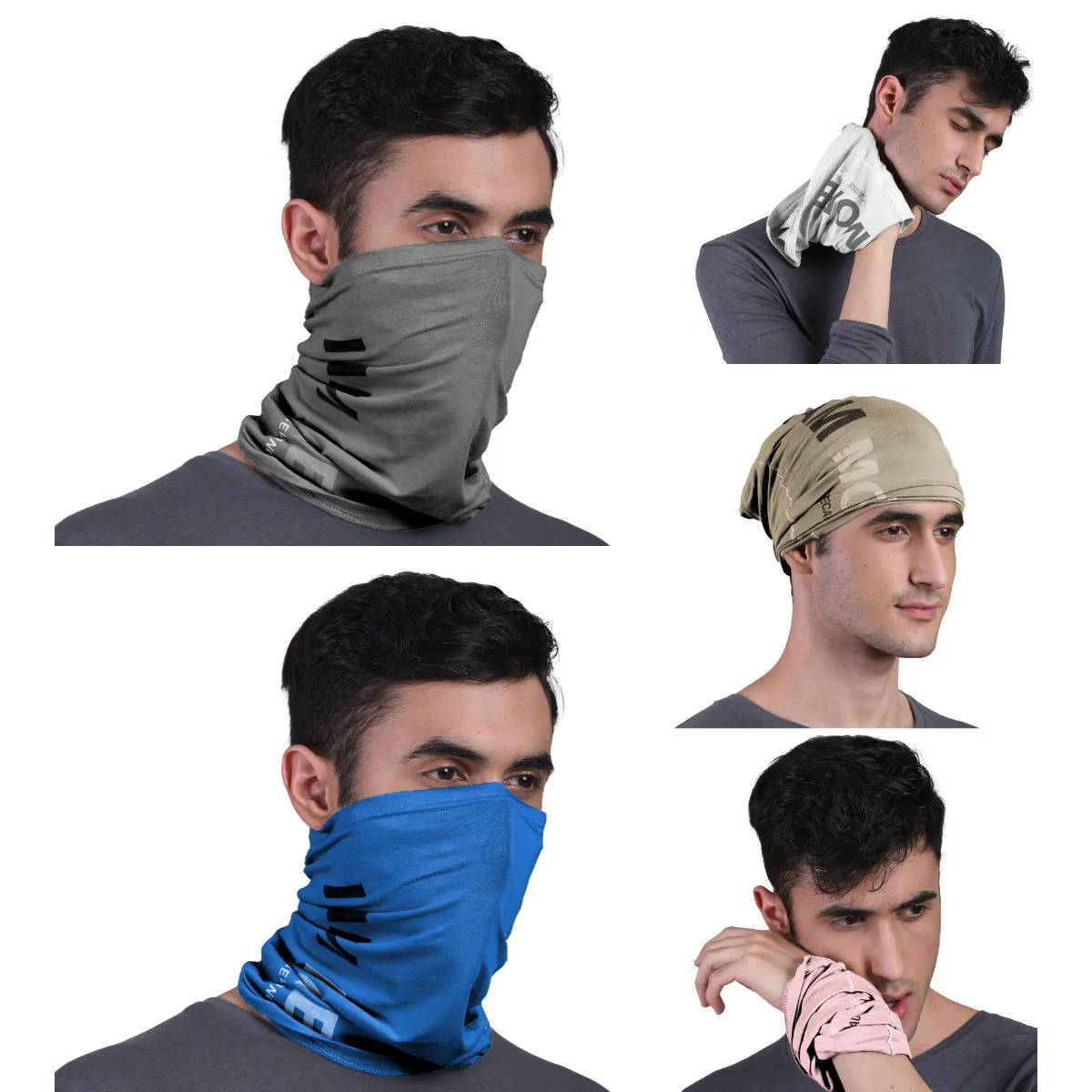 FREECULTR Unisex Printed Bamboo Bandana Anti Microbial Multipurpose Cloth Face Mask (pack Of 5)