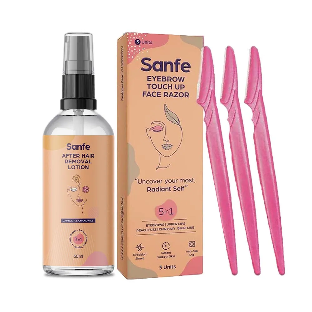 Sanfe Eyebrow Touch Up Face Razor for Women (3 Pcs) and After Hair Removal Lotion