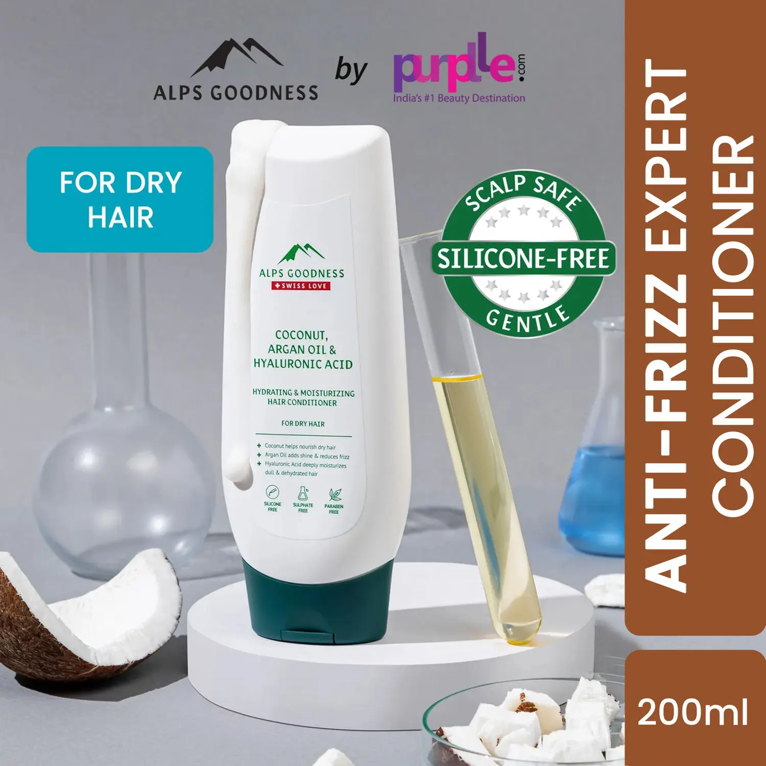 Alps Goodness Coconut, Argan Oil & Hyaluronic Acid Hydrating & Moisturizing Conditioner For Dry Hair(200 ml)| No Nasties| CGM Friendly| Silicone Free