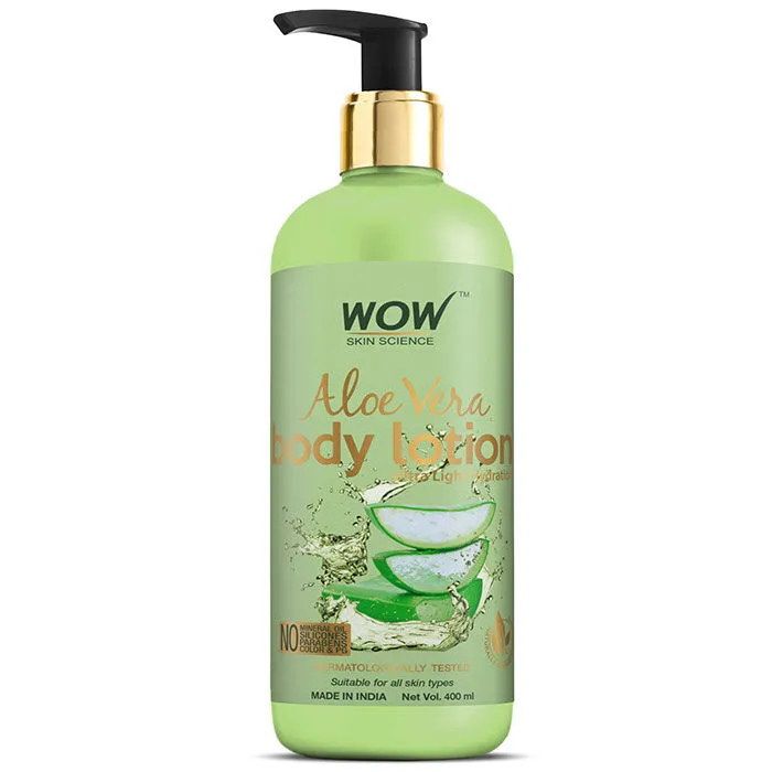 WOW Skin Science Aloe Vera Body Lotion Ultra Light Hydration - No Mineral Oil, Parabens