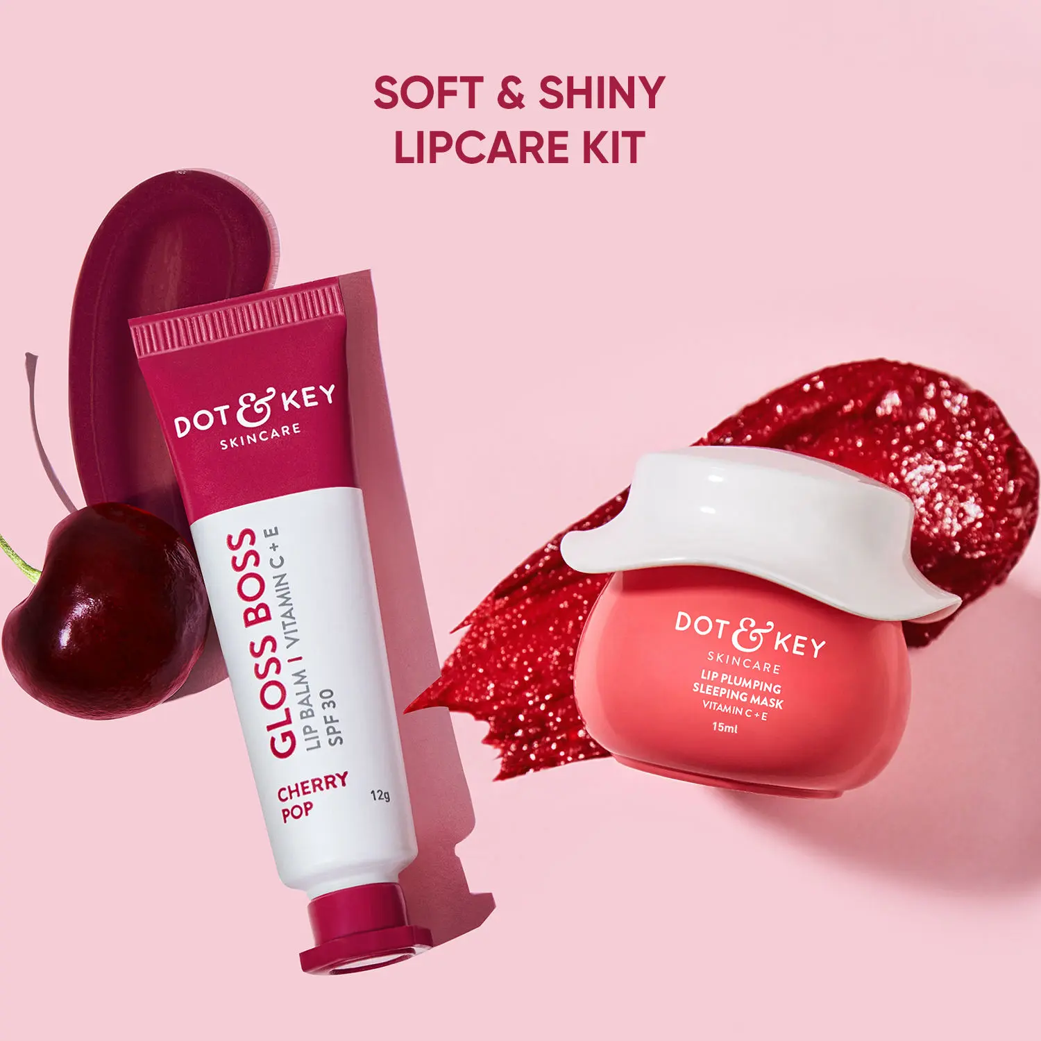 Dot & Key Lip Plumpng Lip Care Gift Set - Vitamin C+E & Cherry - 27g | Lip Mask & Lip Balm