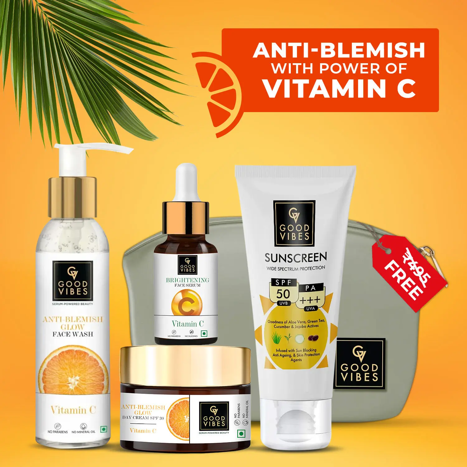 Good Vibes Radiant Glow Vitamin C CSMS Combo (Set of 4) (Facewash + Serum + Moisturizer + Sunscreen)