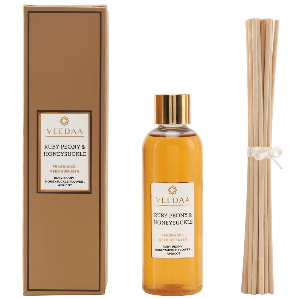 Veedaa Candles Ruby Peony & Honeysuckle Diffuser Oil Refill & Reeds Set