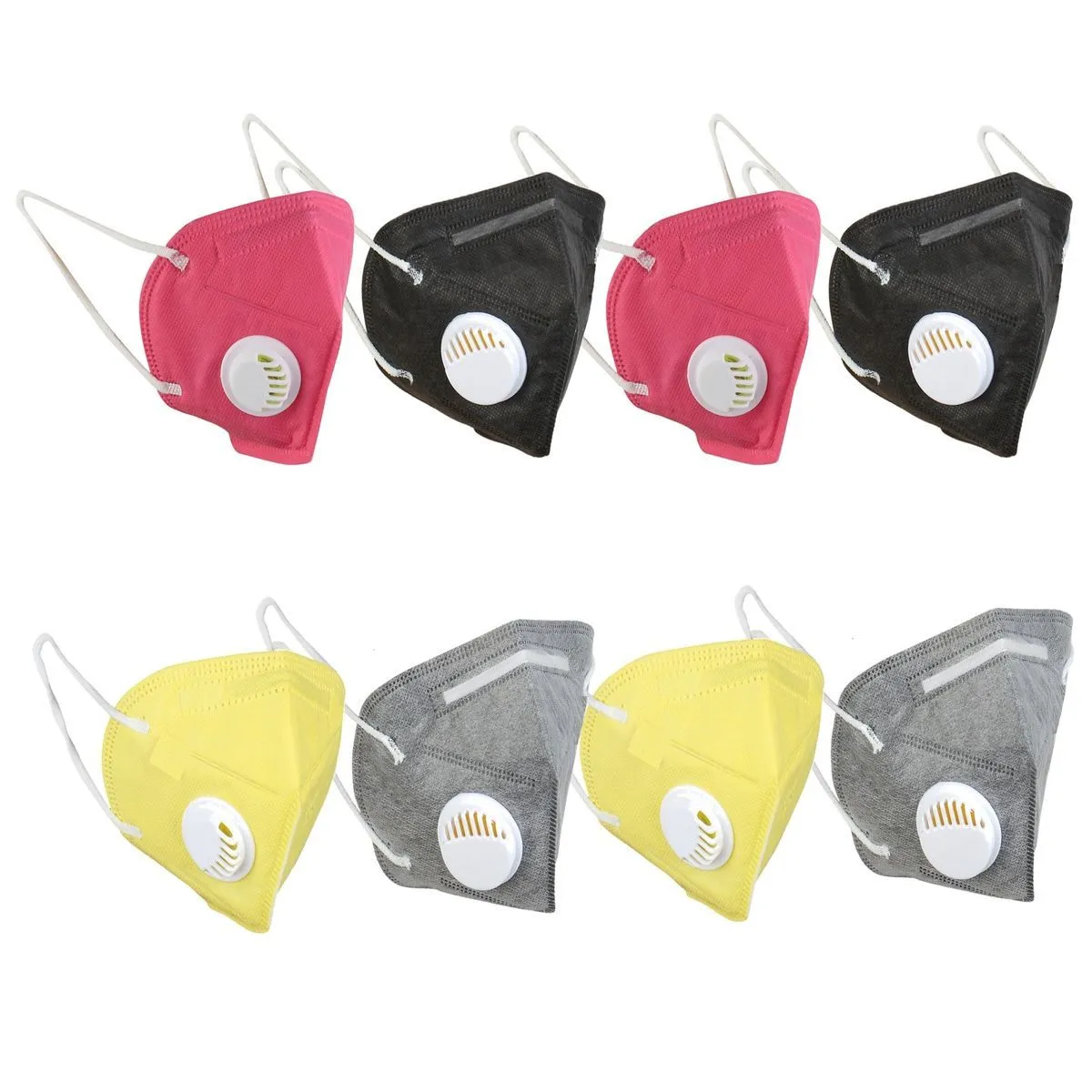 Fabula Pack of 8 KN95/N95 Anti-Pollution Reusable 5 Layer Mask (Black,Pink, Yellow, Grey)