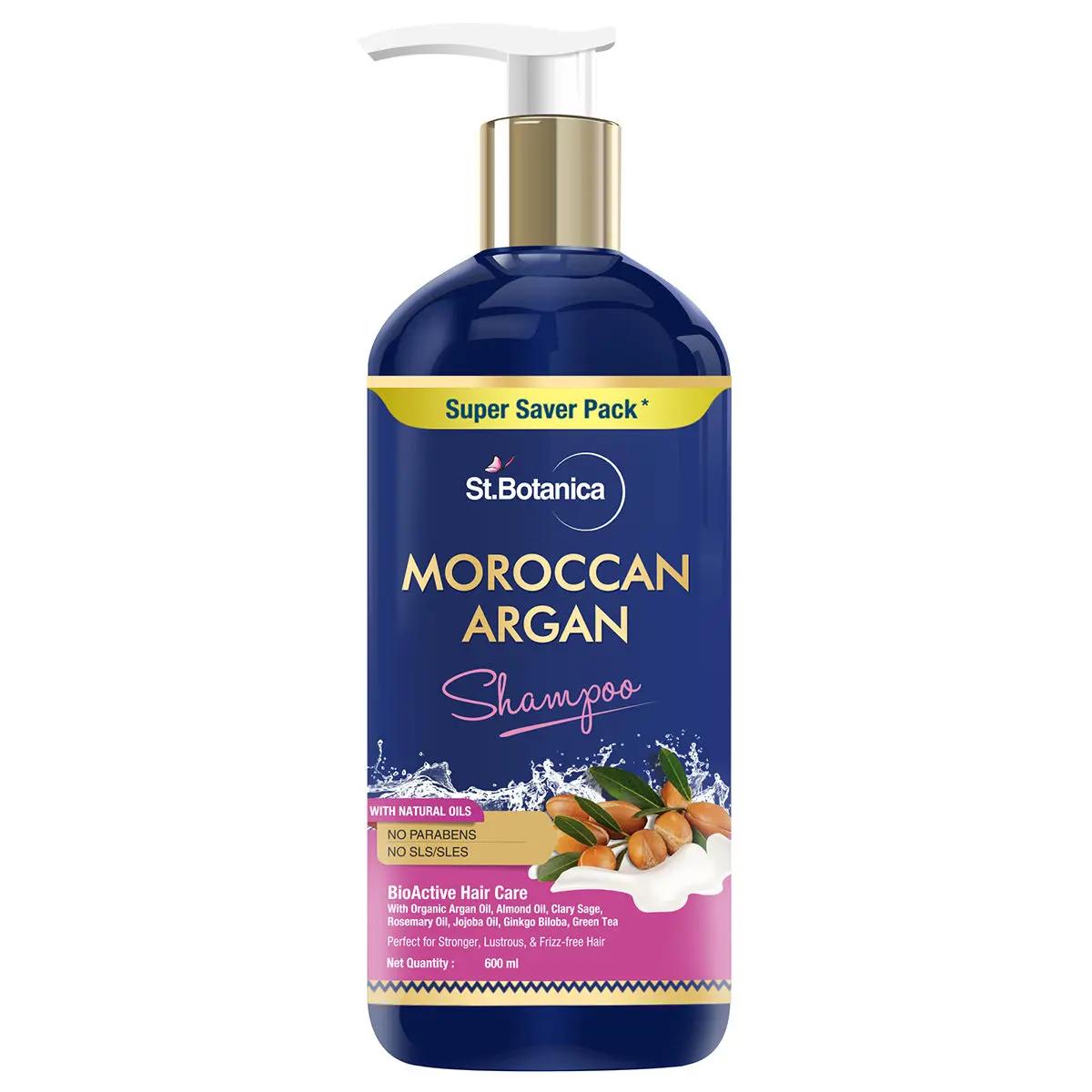 St.Botanica Moroccan Argan Hair Shampoo, 600ml with Moroccan Argan Oil to Nourish Dull & Dry Hair