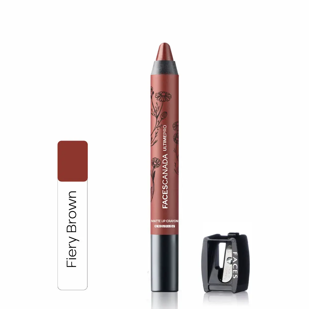 Faces Canada Matte Lip Crayon | Cocoa Butter and Chamomile enriched | One Stroke Intense Color | Smooth Glide | All Day Hydrated Lips | Shade - Fiery Brown 2.8g