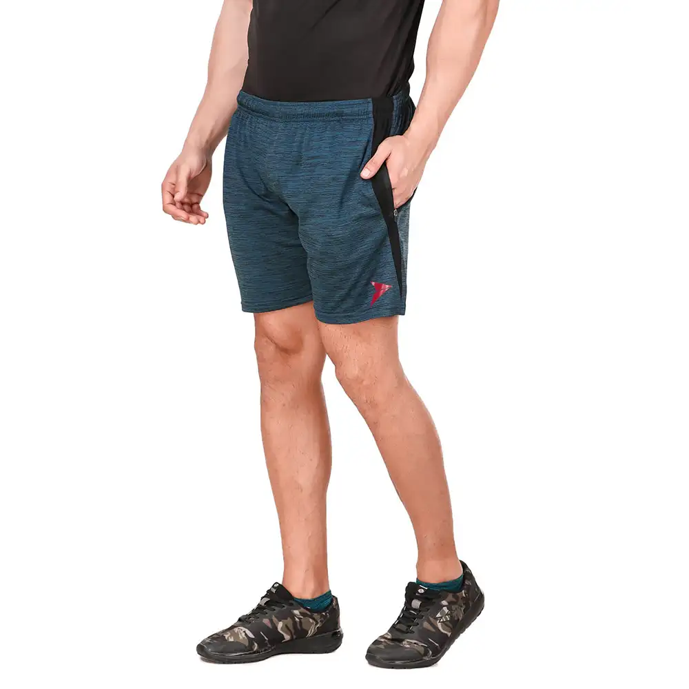 Fitinc Melange Shorts with Both Side Safety Zippered Pockets,  Large  Navy Blue