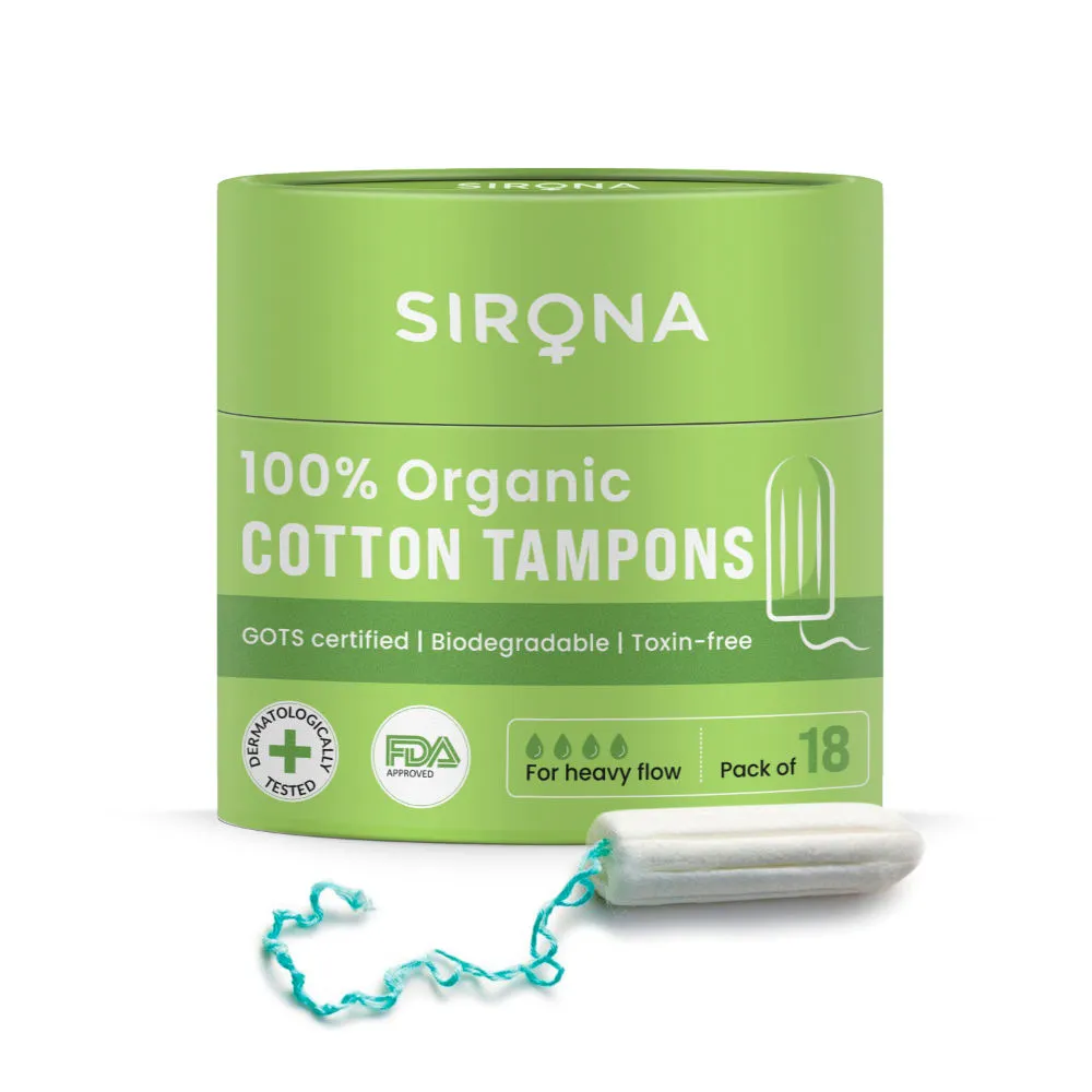 Sirona FDA Approved 100% Organic Cotton and Biodegradable Tampons - Heavy Flow