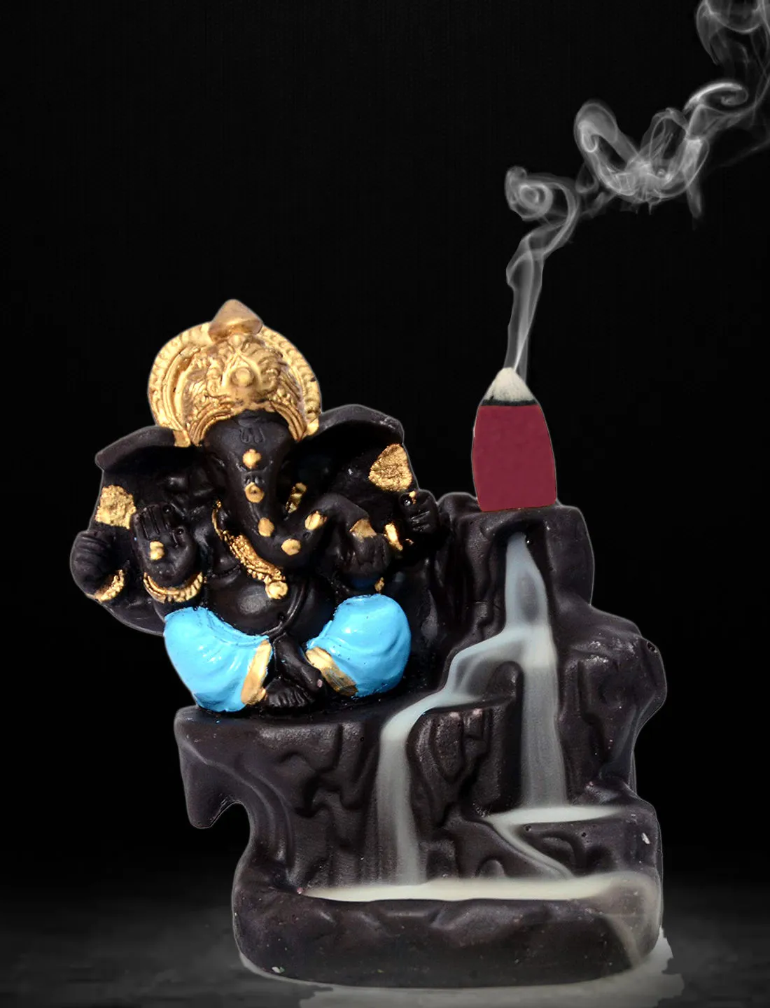 Golden Peacock Flow Smoke Incense Burner Lord Ganesha Emblem Auspicious and Success Incense Holder