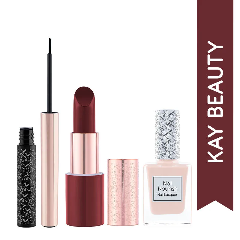 Kay Beauty Katrina's Party Look - Matte Lipstick, Nail Enamel & Liquid Eyeliner