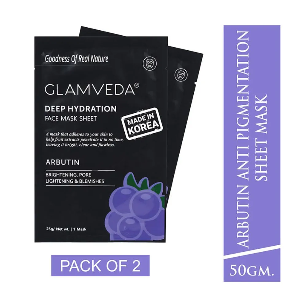 Glamveda Arbutin Anti Pigmentation Korean Sheet Mask - Pack Of 2