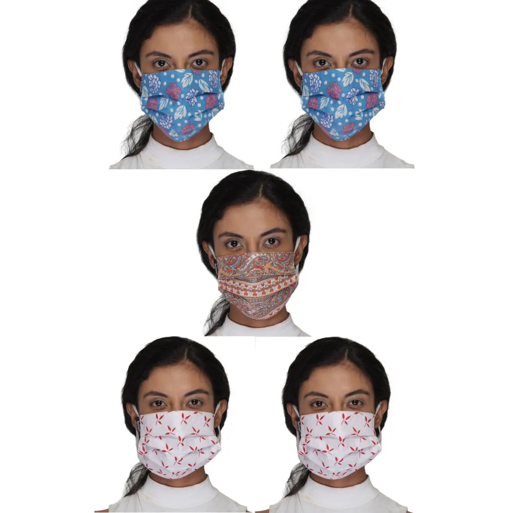 Anekaant Pack Of 5 Multicolor 3-Ply Reusable Cotton Printed Fabric Fashion Mask