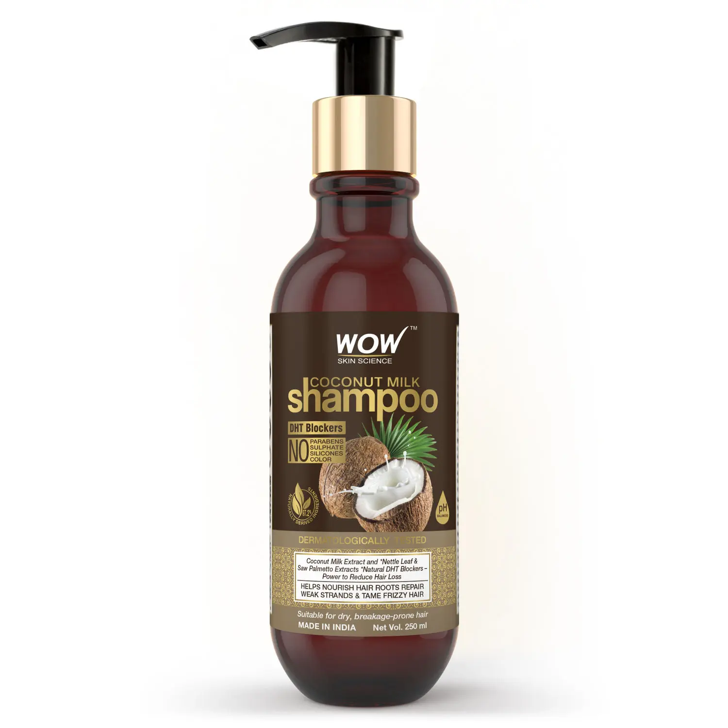 WOW Skin Science Coconut Milk Shampoo - No Parabens, Sulphate, Silicones, Color & Salt - DHT BLOCKERS - 250mL