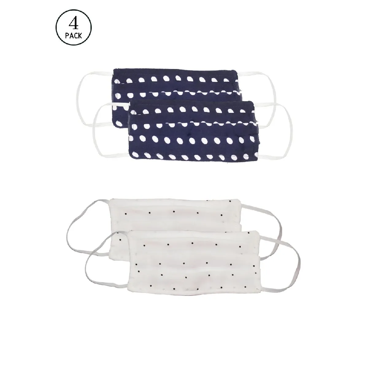 Bellofox 3-Ply Blue Blue & White Polka Cotton Face Mask (Pack Of 4)