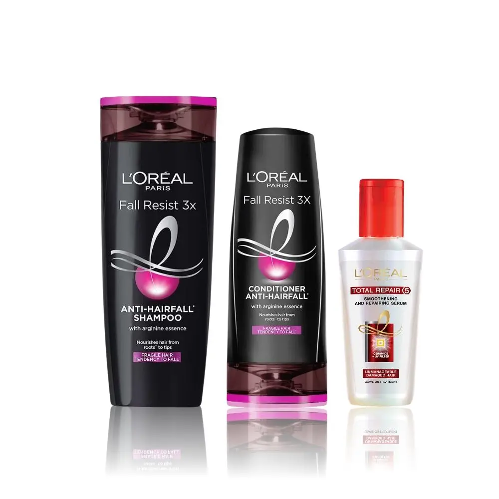 L'Oreal Paris Anti- Hair Fall Regime (Anti-Hair Fall Shampoo (180 ml),Fall Resist 3X Anti Hair Fall Conditioner (180 ml),Total Repair 5 Serum (80 ml))