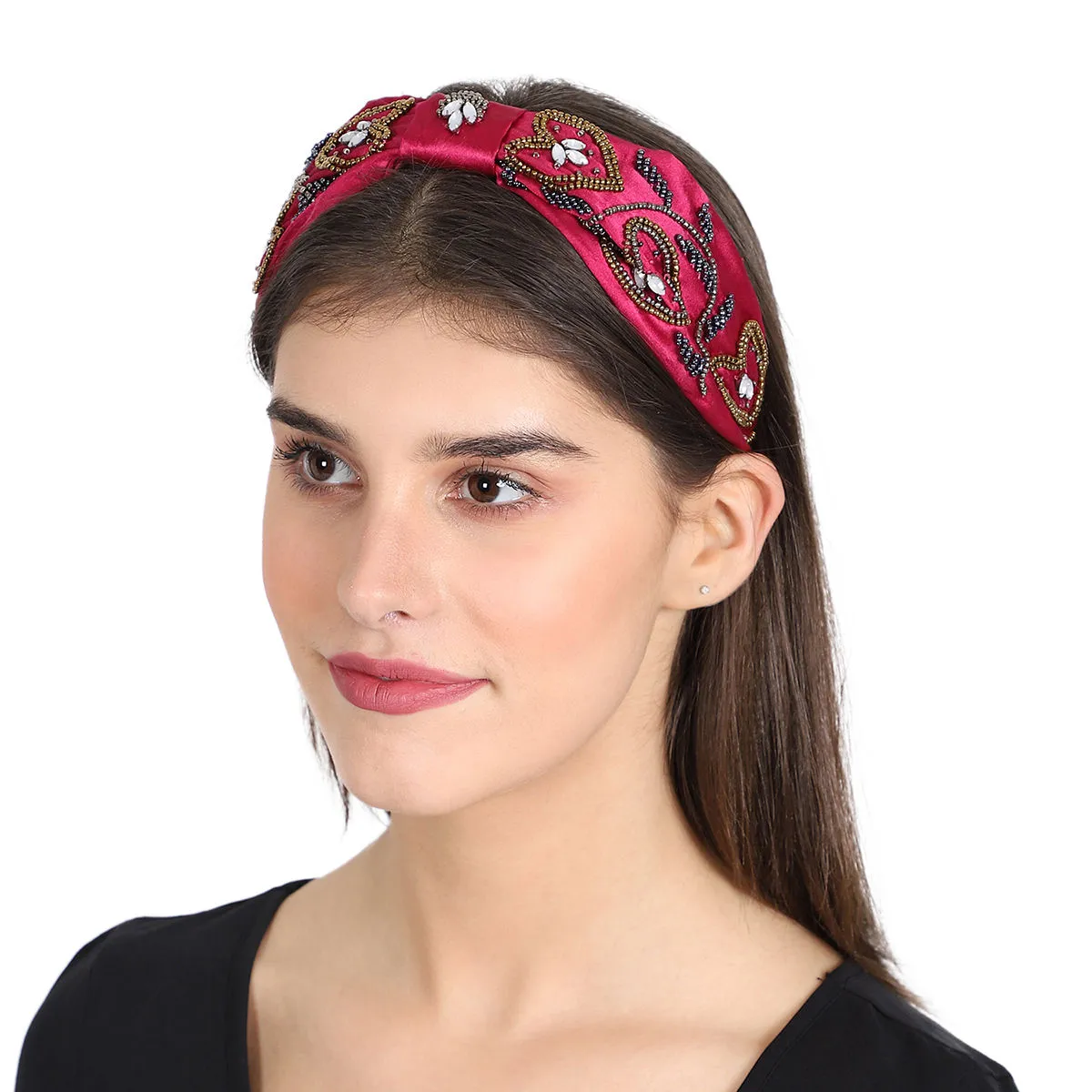 Anekaant Majenta/multi Faux Silk Floral Embellished Hairband