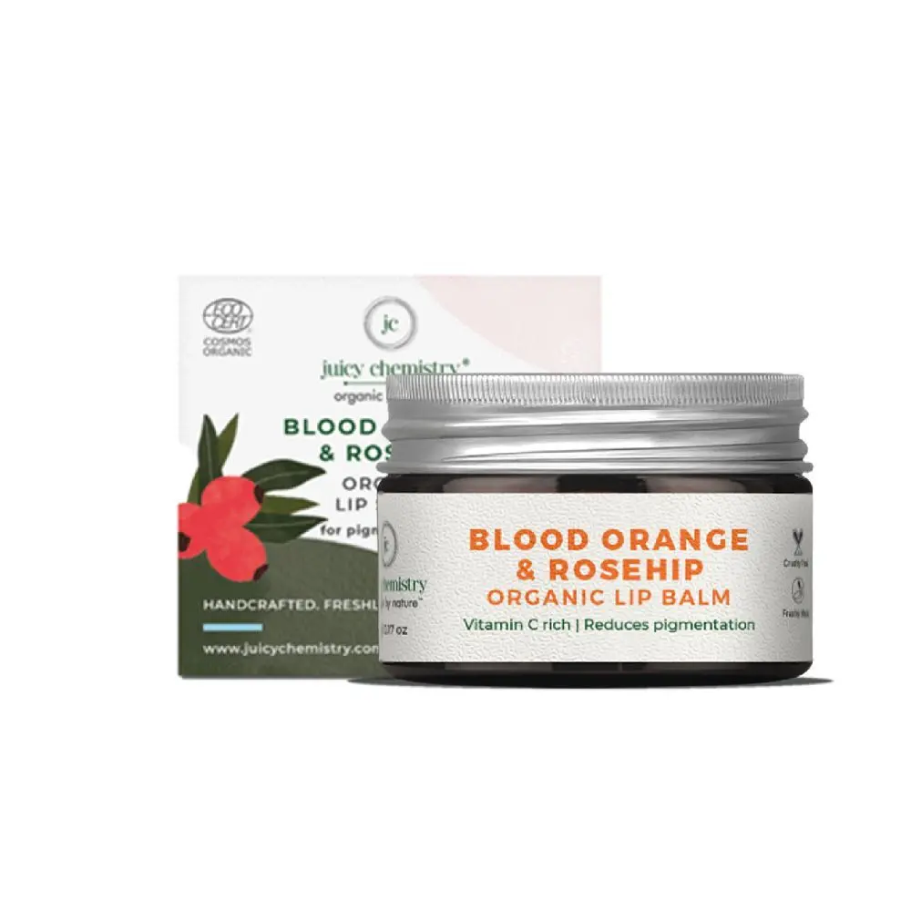 Juicy Chemistry Blood Orange & Rosehip Lip Balm for Pigmented & Dry Lips, 5 g - Clinically Tested, Certified Organic, 100% Natural