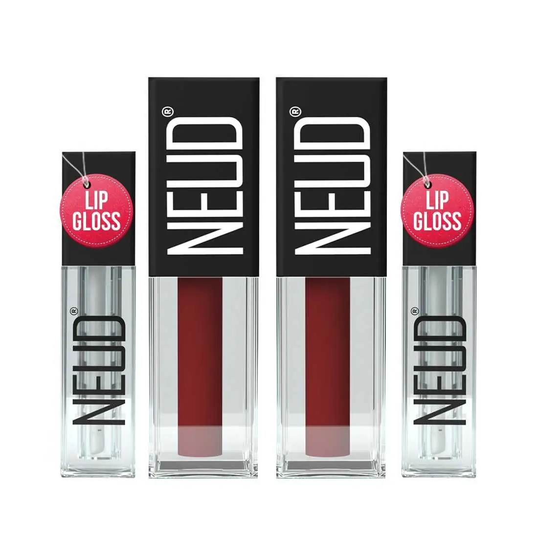 NEUD Matte Liquid Lipstick Red Kiss with Jojoba Oil, Vitamin E and Almond Oil - Smudge Proof 12-hour Stay Formula with Free Lip Gloss - 2 Packs