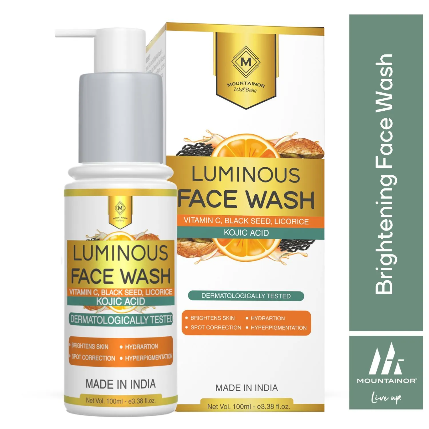 MOUNTAINOR Luminous Face Wash, 2% Kojic Acid + Vitamin C - Helps Pigmentation & Radiant Skin