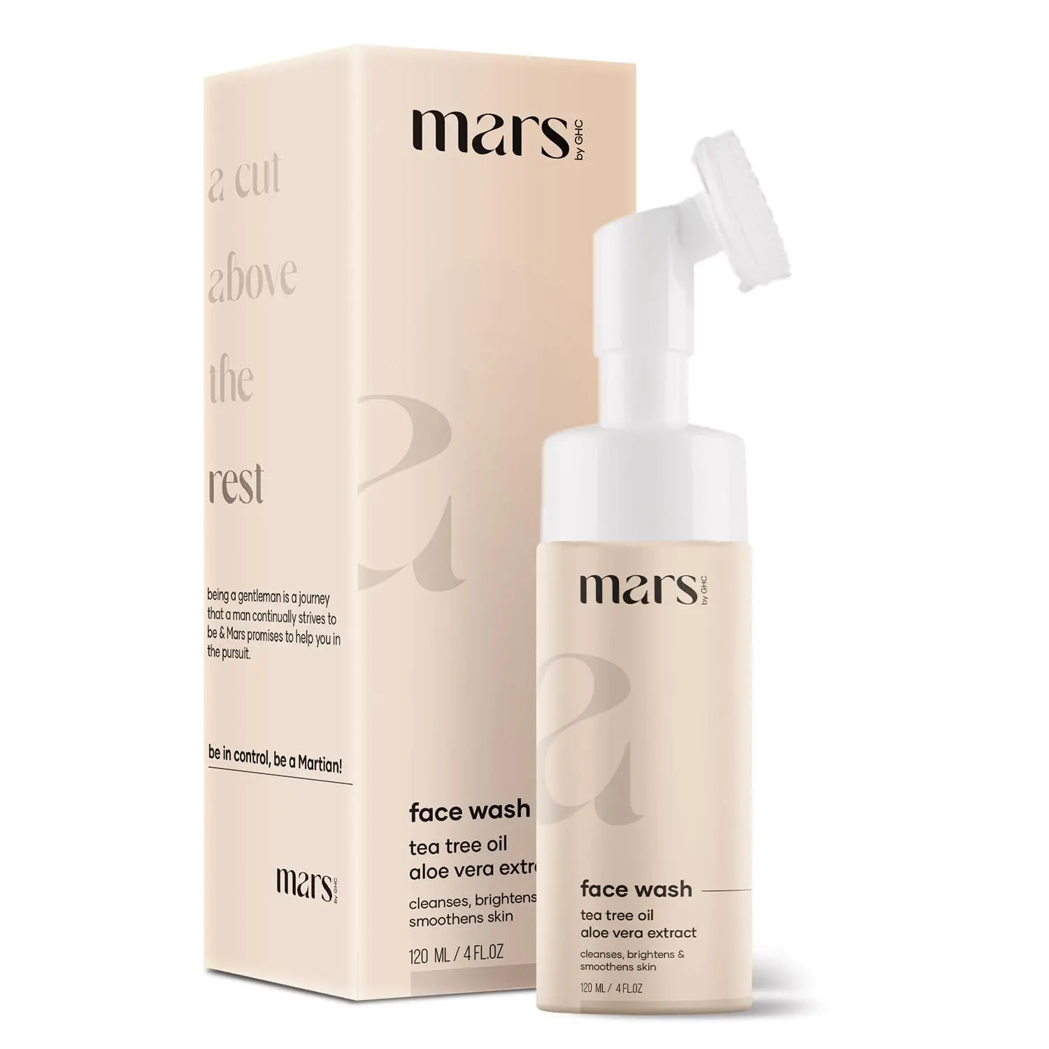 mars by GHC Foaming Face Wash With Deep Cleansing Brush for Acne & Oil Control | With Tea Tree , Aloe Vera & Essential Oils | Chemical Free