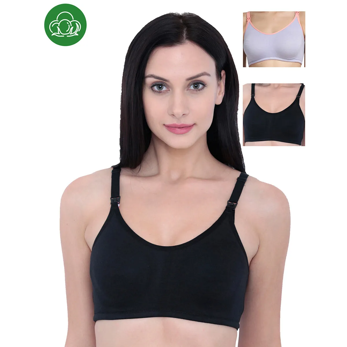 Inner Sense Organic Antimicrobial Soft Nursing Bra Pack of 3 - Multi-Color (32C)