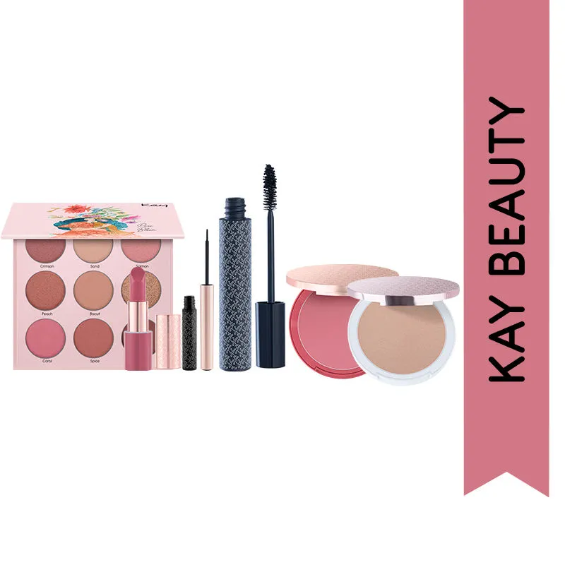 Kay Beauty Bridal Look -Blush+Highlighter+Eyeshadow Palette+Liquid Eyeliner+Mascara+Matte Lipstick