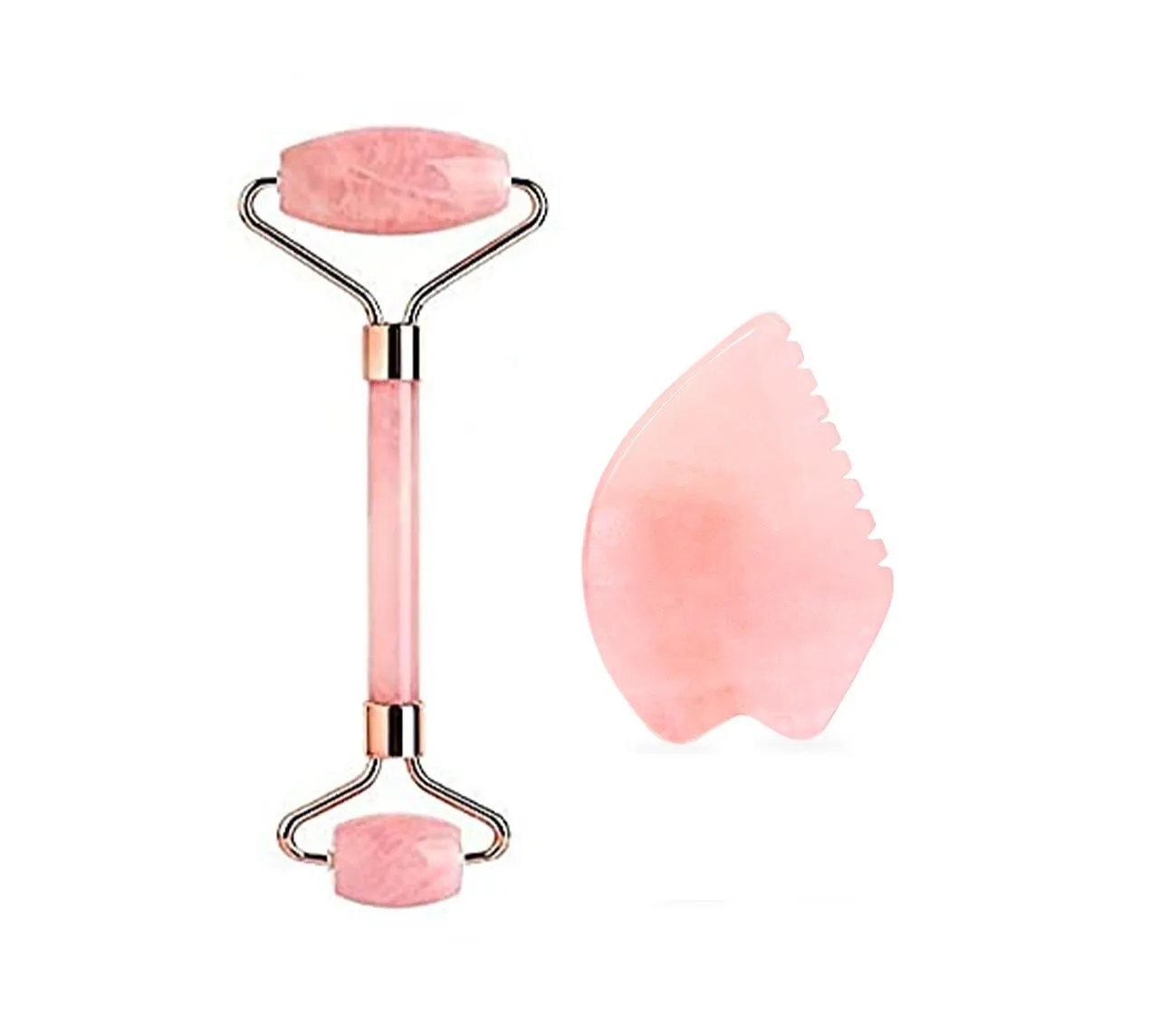 Getmecraft Rose Quartz Face Roller And Leaf Shape Gua Sha Massage Tool Set