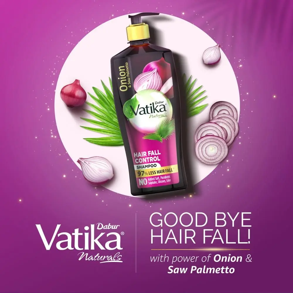 Dabur Vatika Onion Hair Fall Control Shampoo - 1 ltr | Up to 97% Hair Fall Reduction I With Onion and Saw Palmetto I No Nasties Shampoo | Fortified with Vitamin E & Pro-Vitamin B5