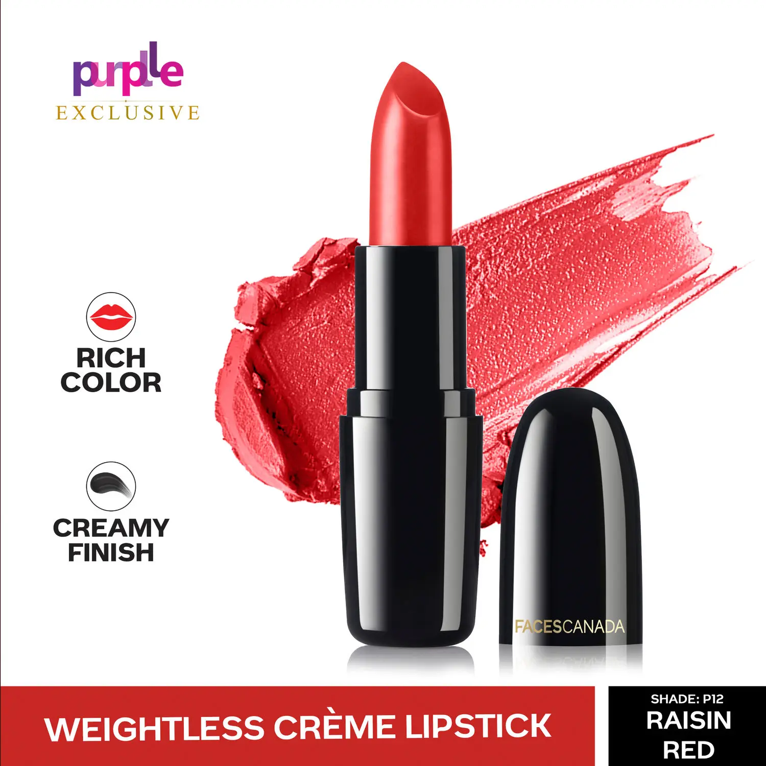 Faces Canada Weightless Creme Finish Lipstick Raisin Red P12 (4 g) - Exclusively on Purplle