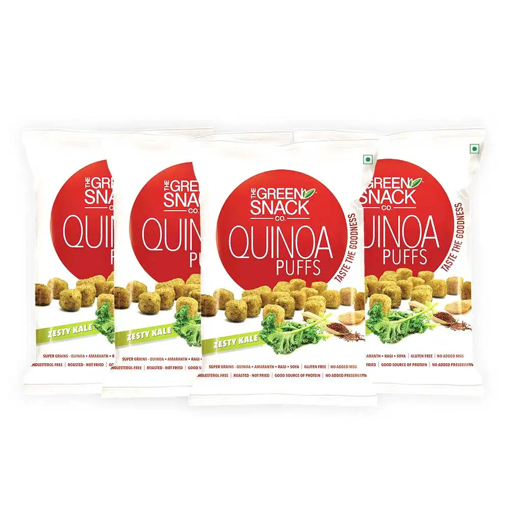 The Green Snack Co. Quinoa Puffs - Pack of 4,  Zesty Kale  50 g