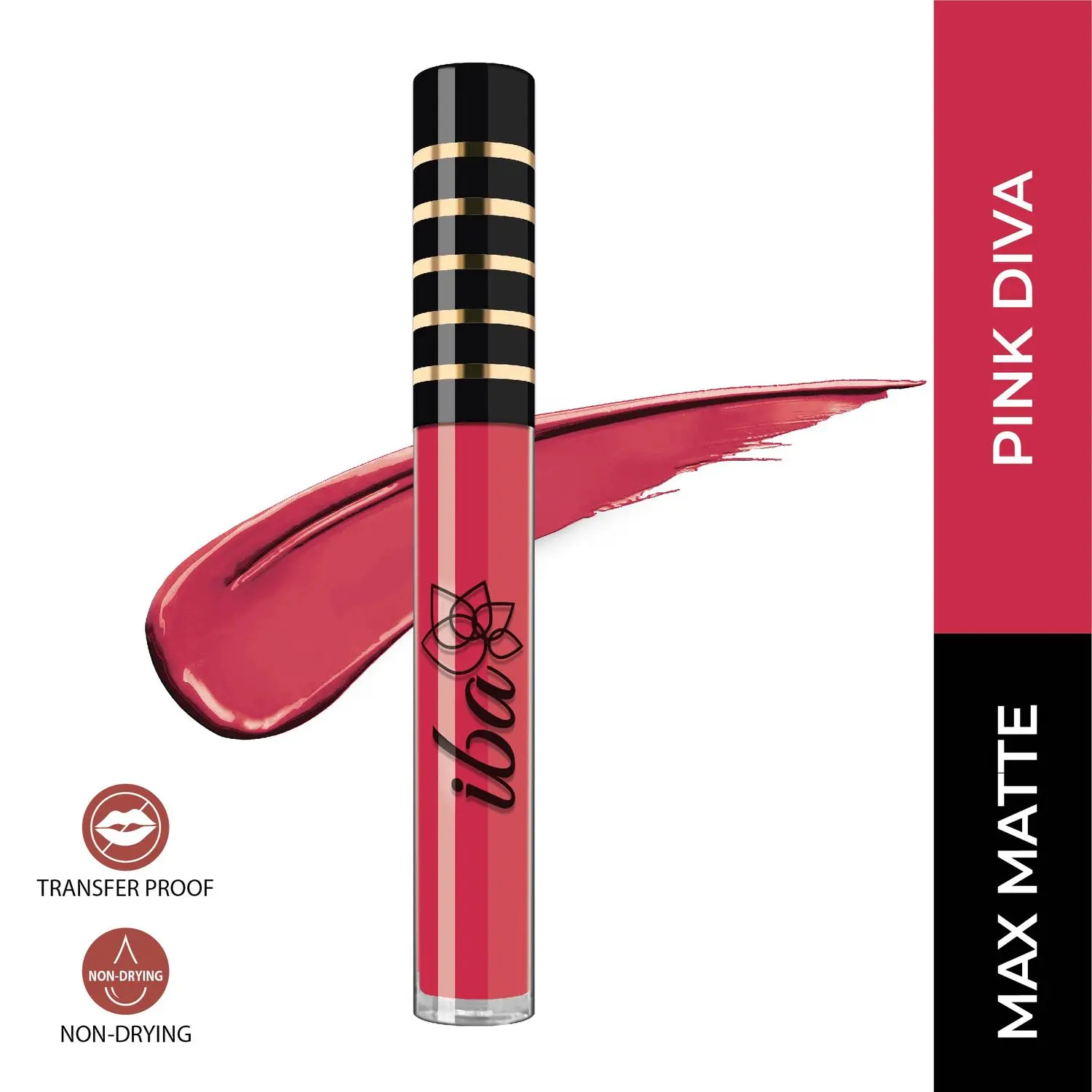 Iba Maxx Matte Liquid Lipstick Shade - Pink Diva, 2.6ml | Transfer proof | Velvet Matte Finish | Highly Pigmented and Long Lasting | Full Coverage | Non-Drying| 100% Vegan & Cruelty Free