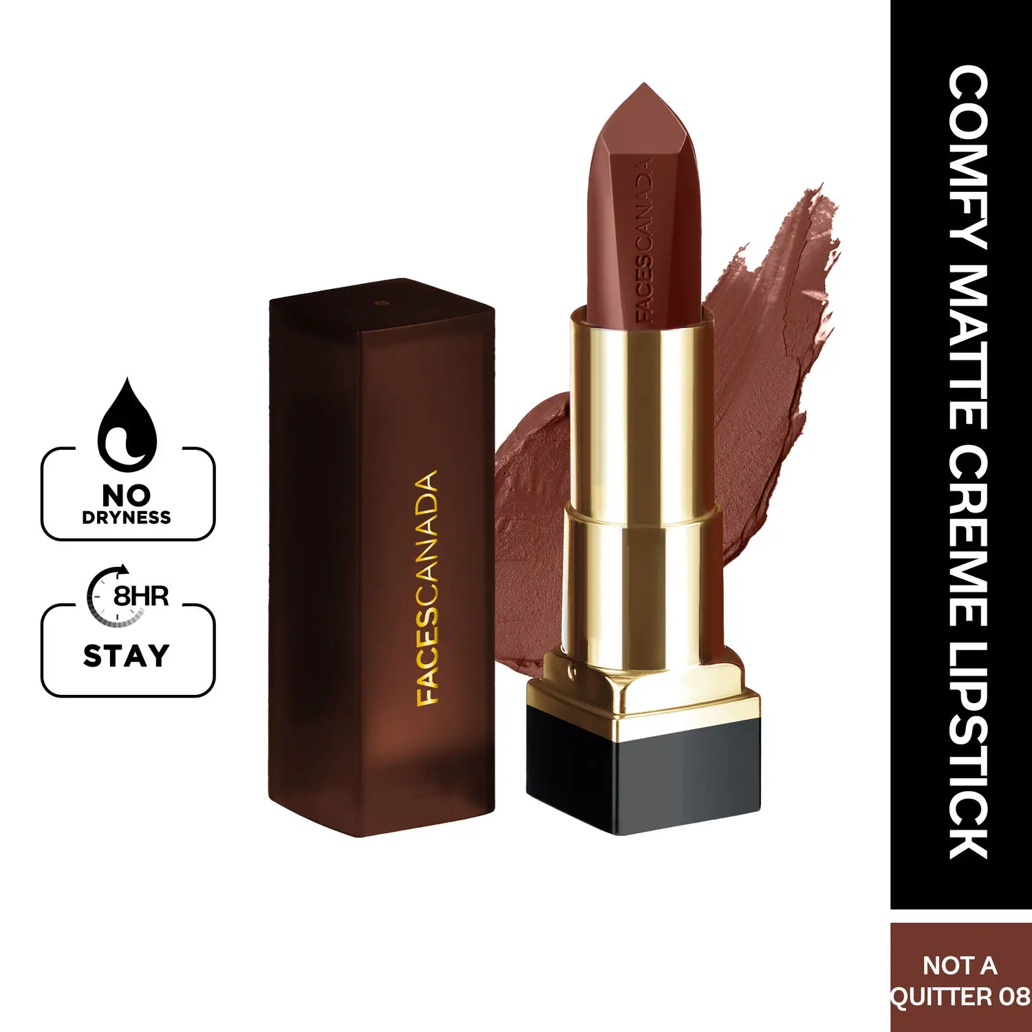 FACES CANADA ComfyMatte Creme Lipstick - Not A Quitter 08 4.2g I Long Stay I No Dryness I Hydrating I Hyaluronic Acid I Cocoa Butter I Cruelty-free