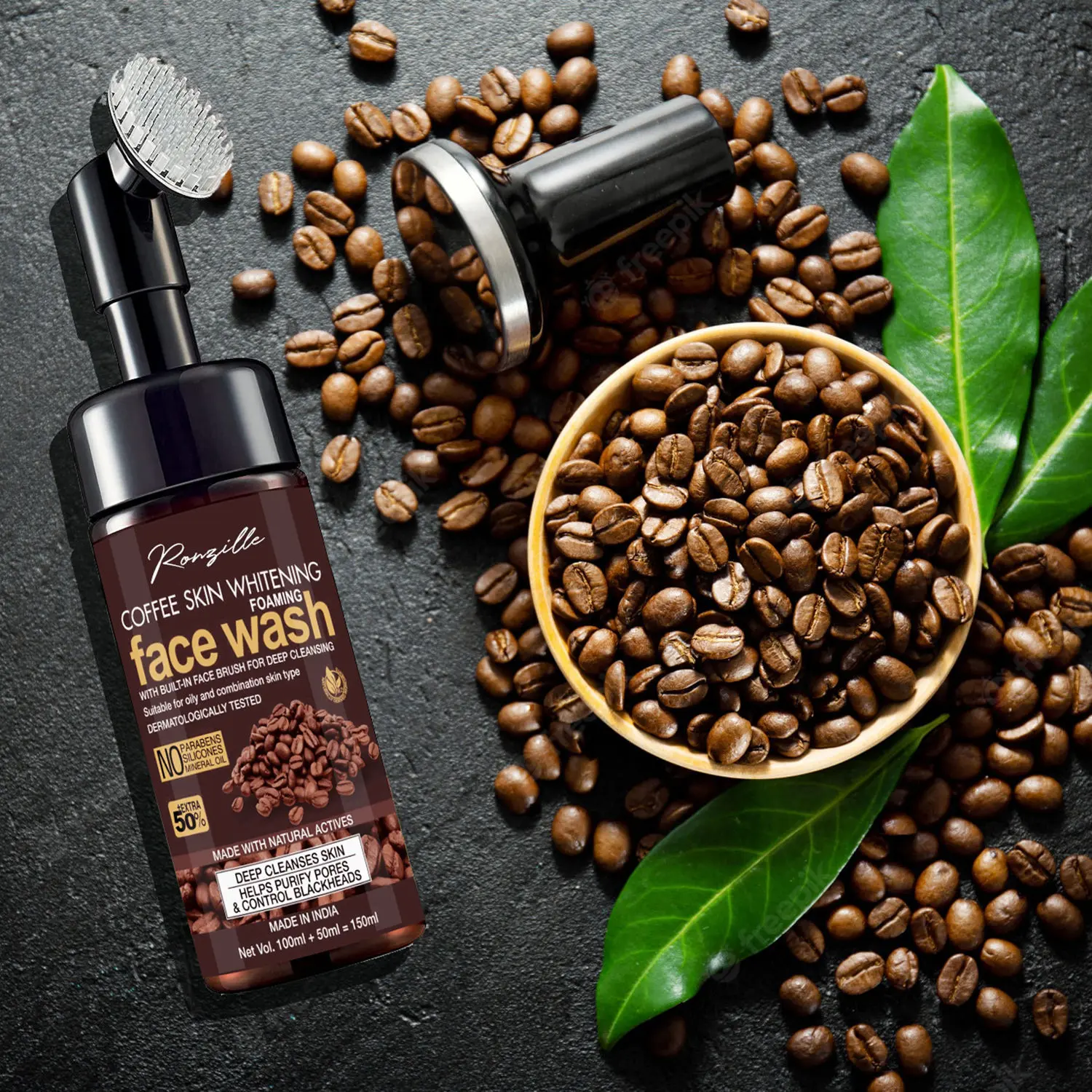 Ronzille Coffee Detoxifying & Deep Cleansing with Built-In Face Brush Foaming Face Wash