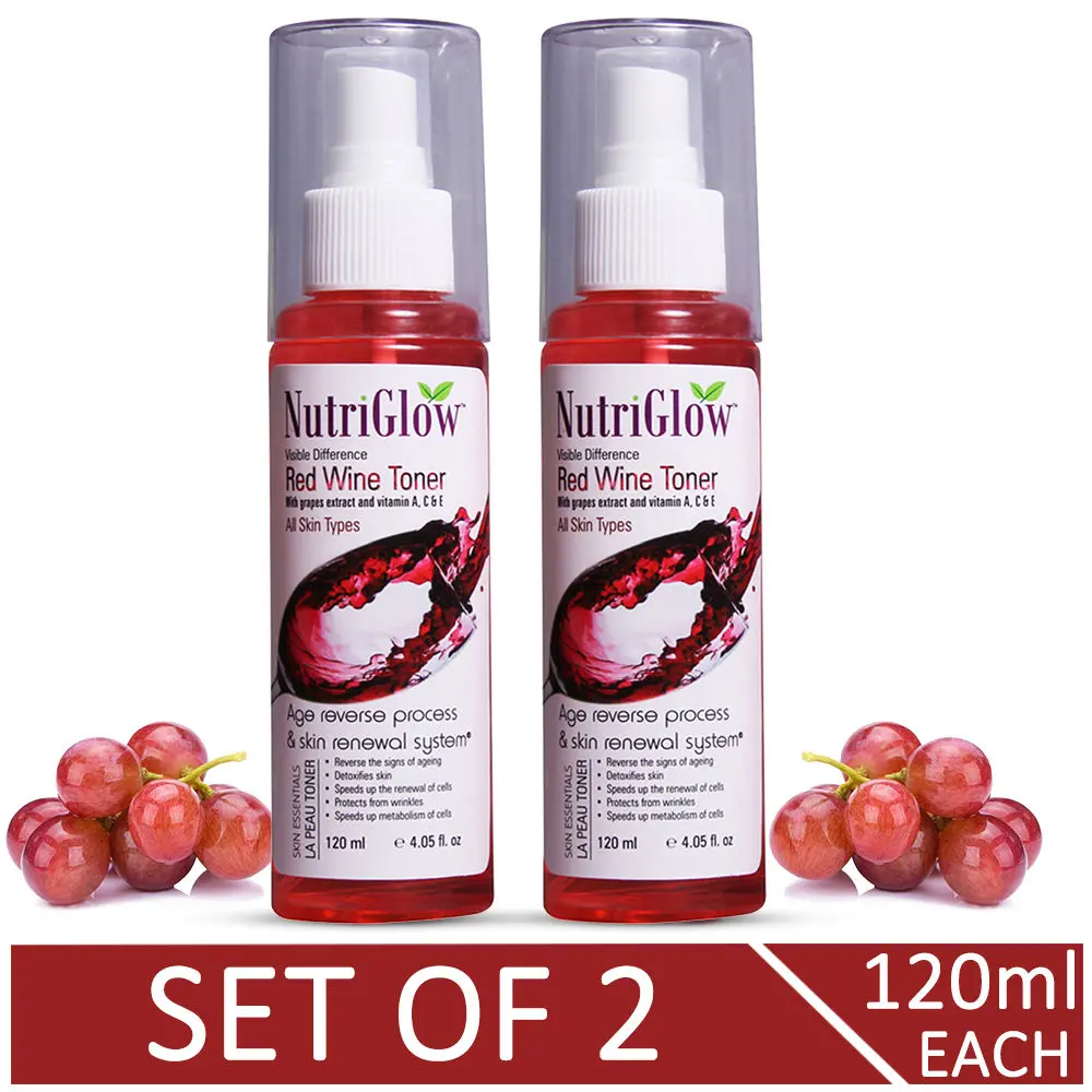 NutriGlow Set of 2 Red Wine Toner For All Skin Types/ Age Reverese Process & Skin Renewel System (120ml each)