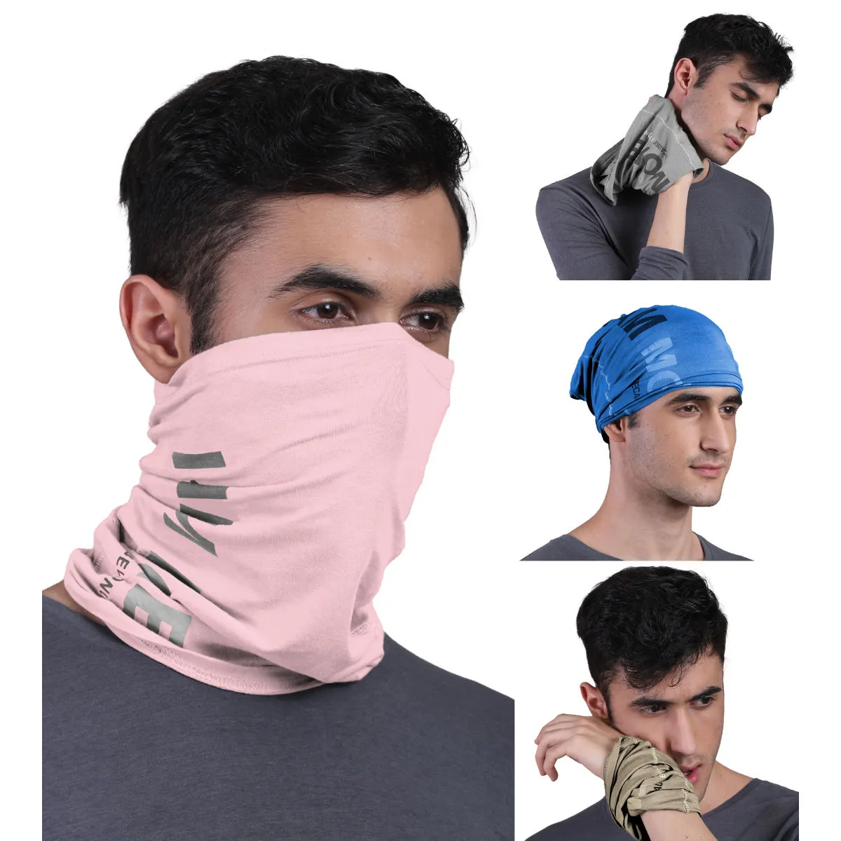 FREECULTR Unisex Printed Bamboo Bandana Anti Microbial Multipurpose Cloth Face Mask (pack Of 4)