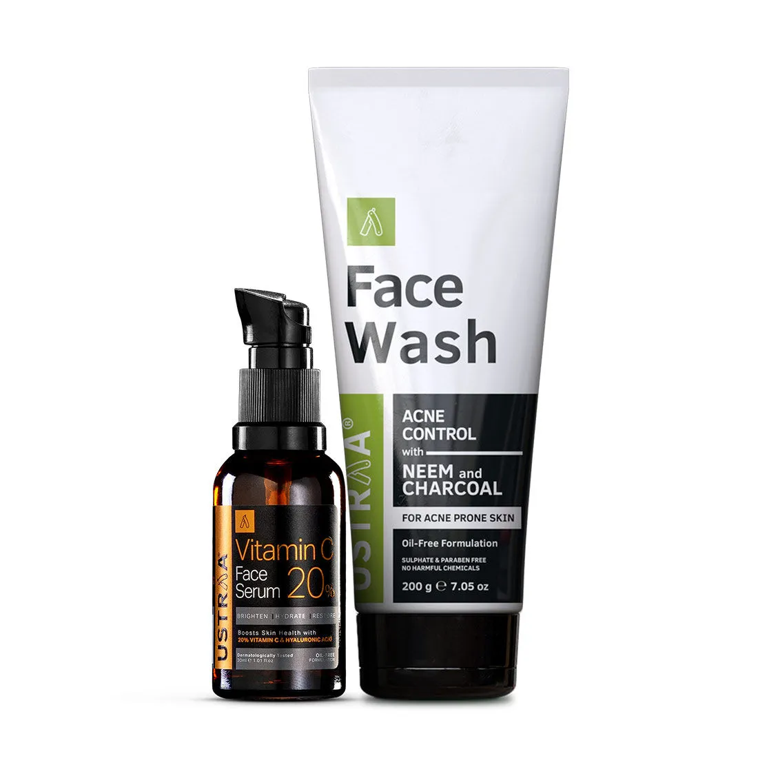 Ustraa 20% Vitamin C Face Serum & Face Wash Neem & Charcoal Combo