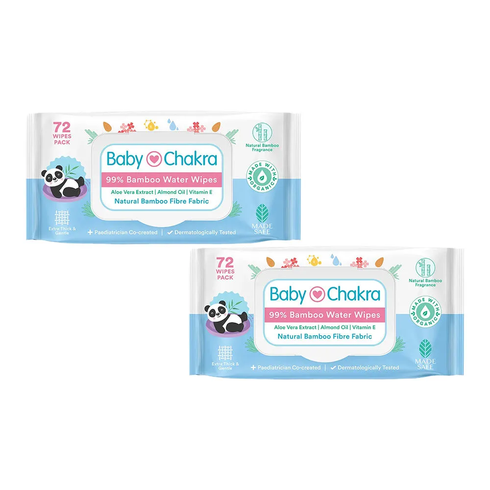 BabyChakra 99% Bamboo Water Soft Wipes with Lid, Alcohol-Free, Dermatologically Tested (144 Wipes)