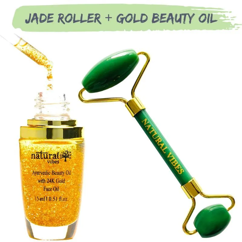 Natural Vibes Jade Face Roller + Gold Beauty Elixir Oil