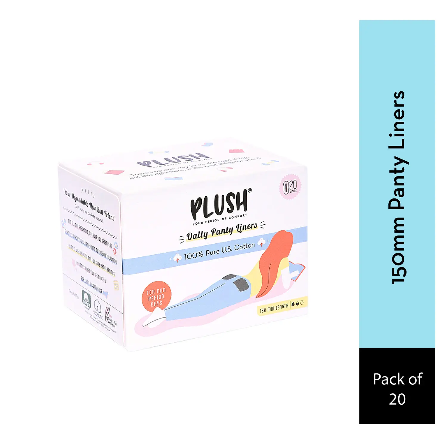 Plush 100% US Cotton Daily Panty Liners - Pack of 20