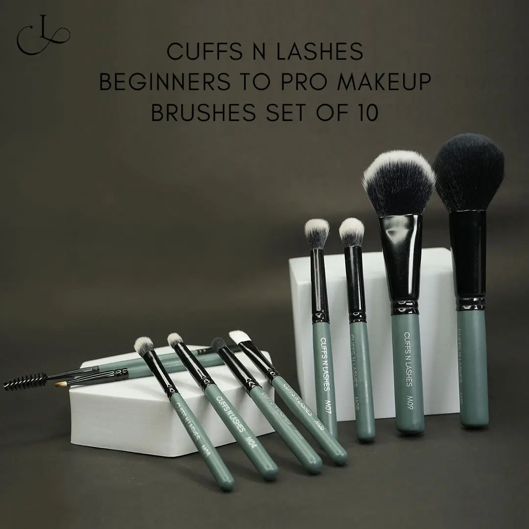 Cuffs N Lashes Mini Makeup Brushes | Set of 10, Travel Size Makeup Brushes | Beginners to Pro