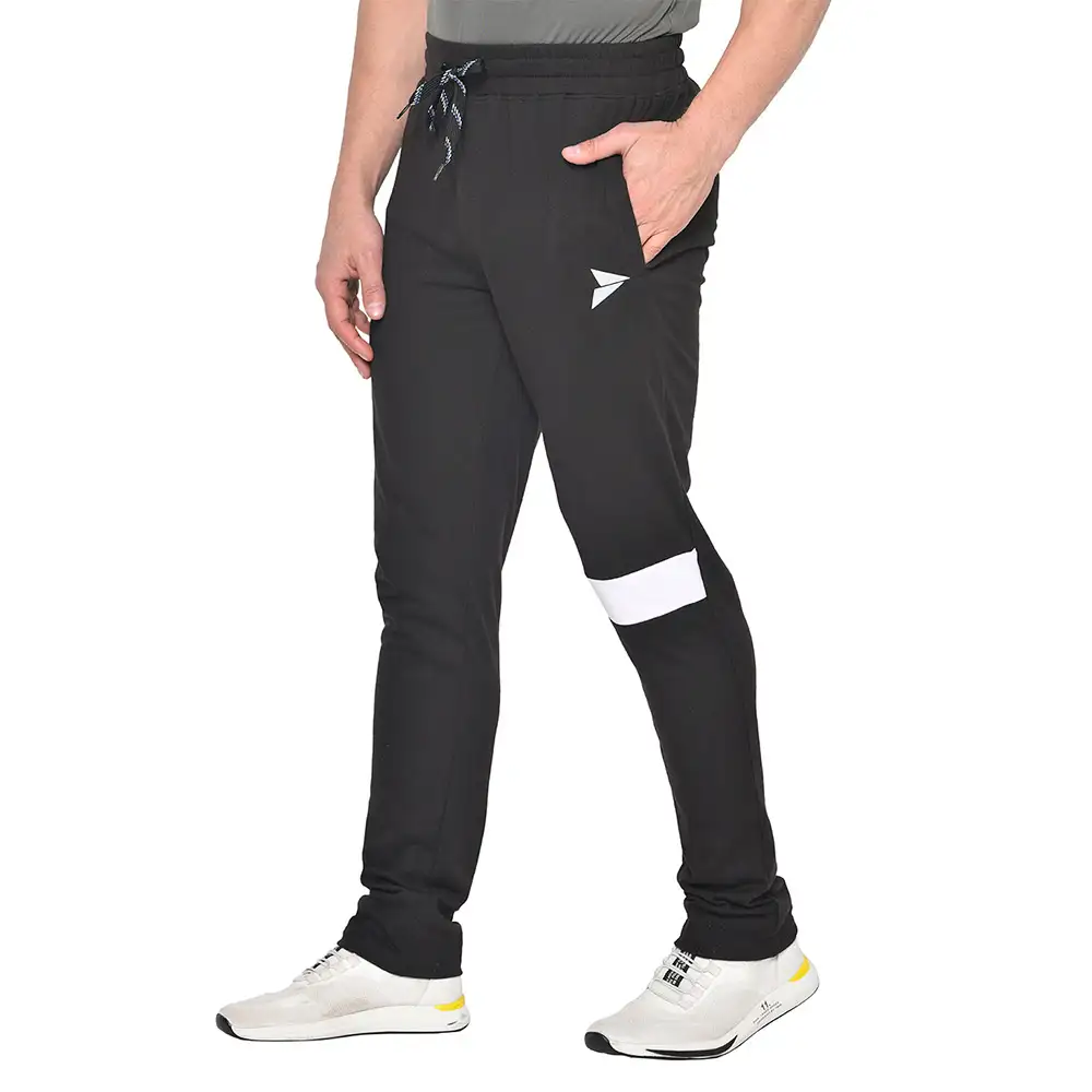 Fitinc White Striped Cotton Trackpant with Both Side Zipper,  Black  XXL