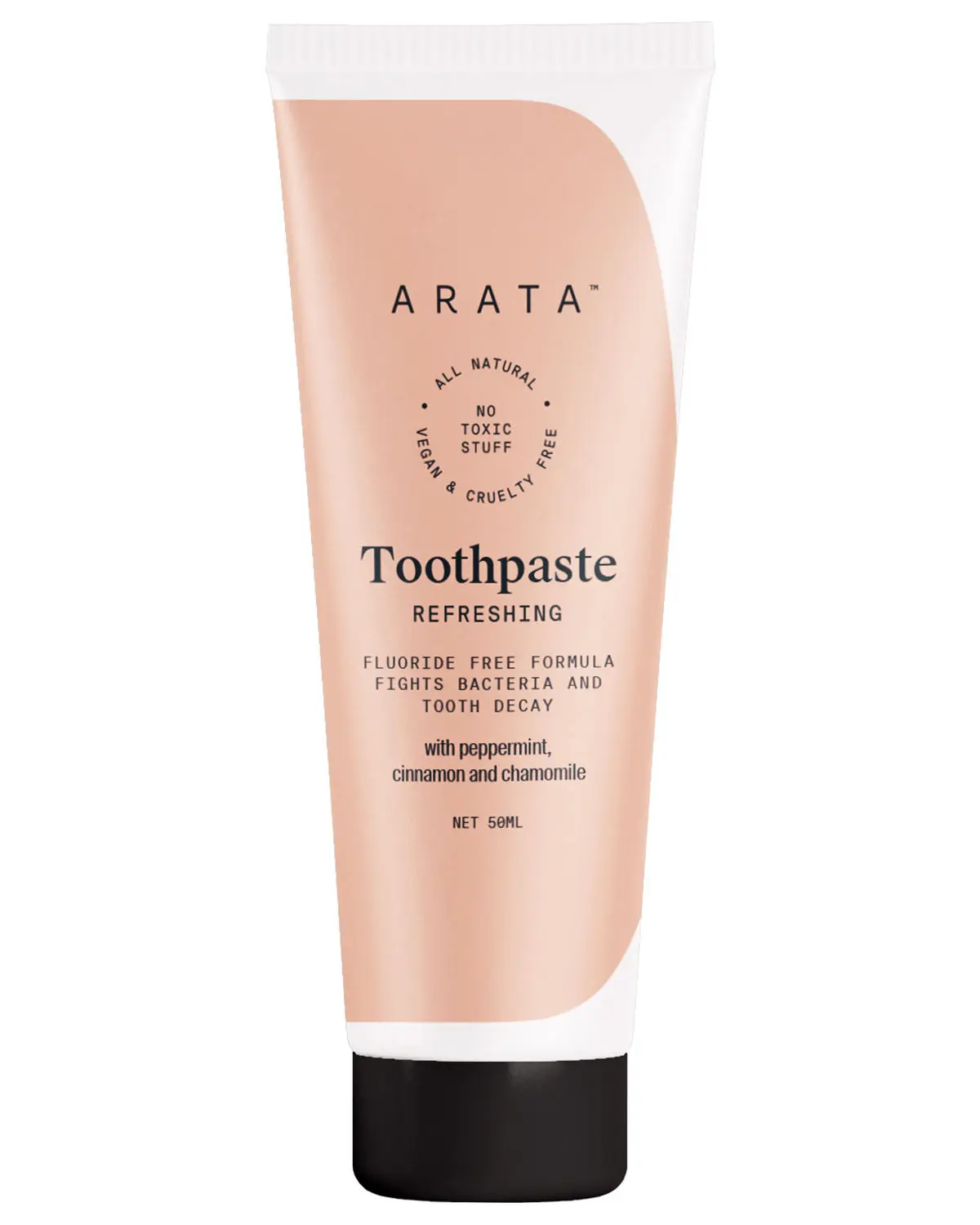 Arata Natural Refreshing Toothpaste With Peppermint, Cinnamon & Chamomile | All-Natural, Vegan & Cruelty-Free | Fluoride-Free Formula Fights Bacteria & Tooth Decay (50 ml)