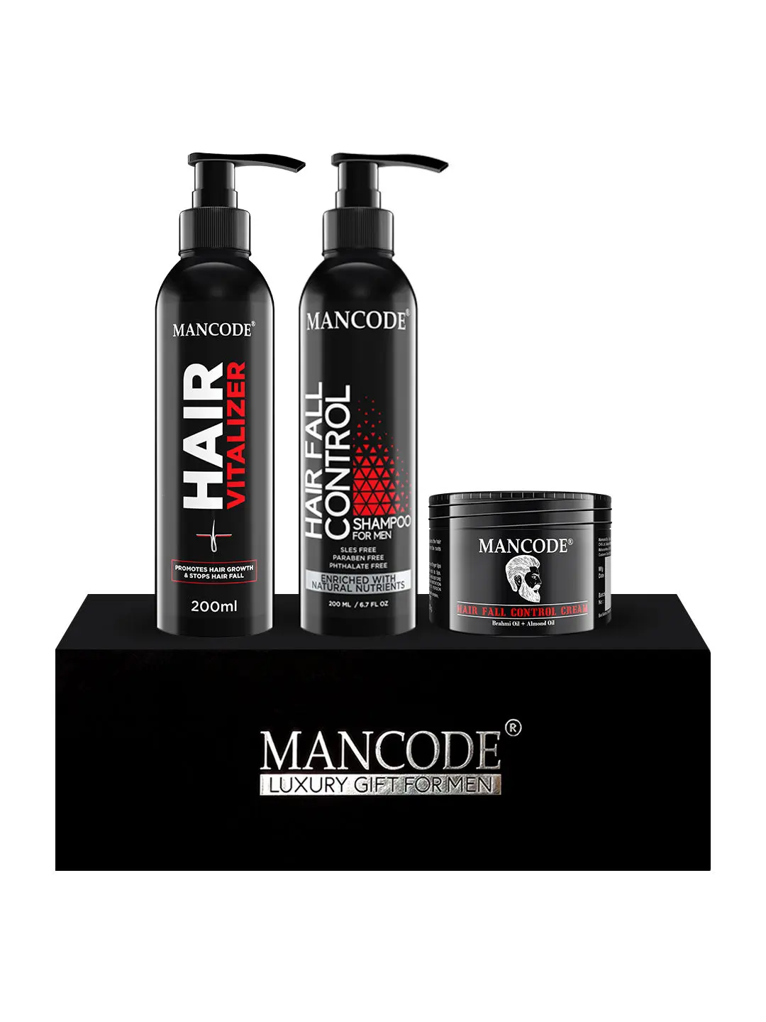 Mancode Gift Set for Men - Premium Luxury Hair Fall Control Kit (Hair Fall Control Shampoo + Hair Fall Control Cream + Hair Vitalizer) Gift Set - 05