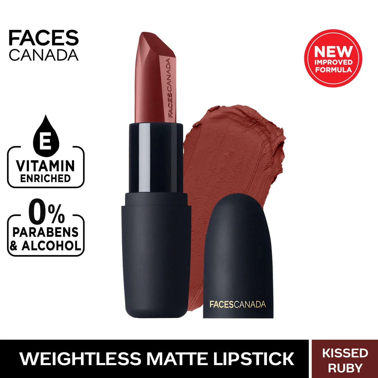 Faces Canada Weightless Matte Lipstick |Jojoba and Almond Oil enriched| Highly pigmented | Smooth One Stroke Weightless Color | Keeps Lips Moisturized | Shade - Kissed Ruby 4.5g