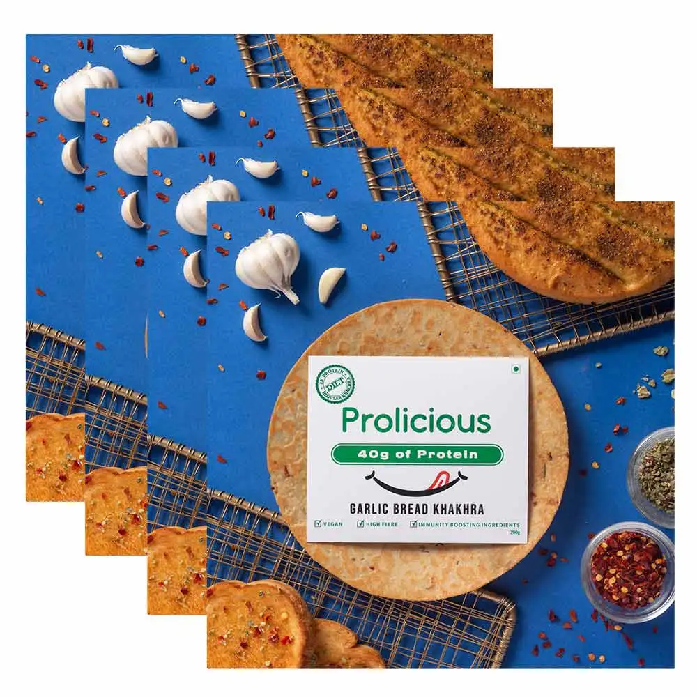 Prolicious Garlic Bread Khakhra,  Unflavoured (Pack of 4)  200 g