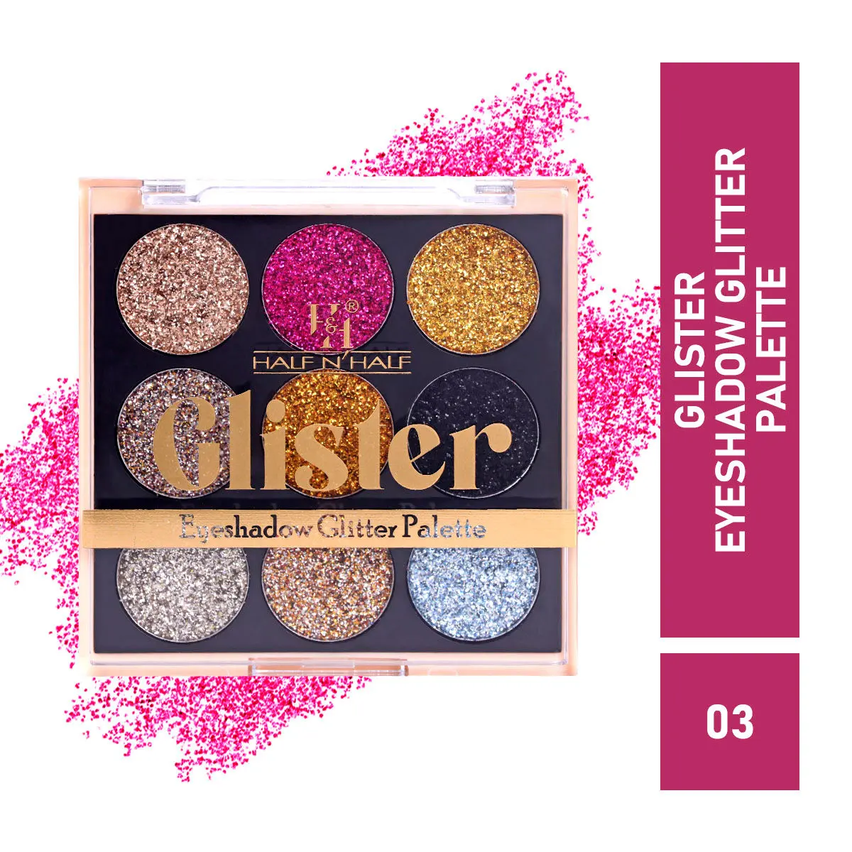 Half N Half Glister Eyeshadow Glitter Shimmer Palette Highly Pigmented Blendable, Long Lasting Waterproof, Flawless Glitter Finish, Multicolour -03 (9g)