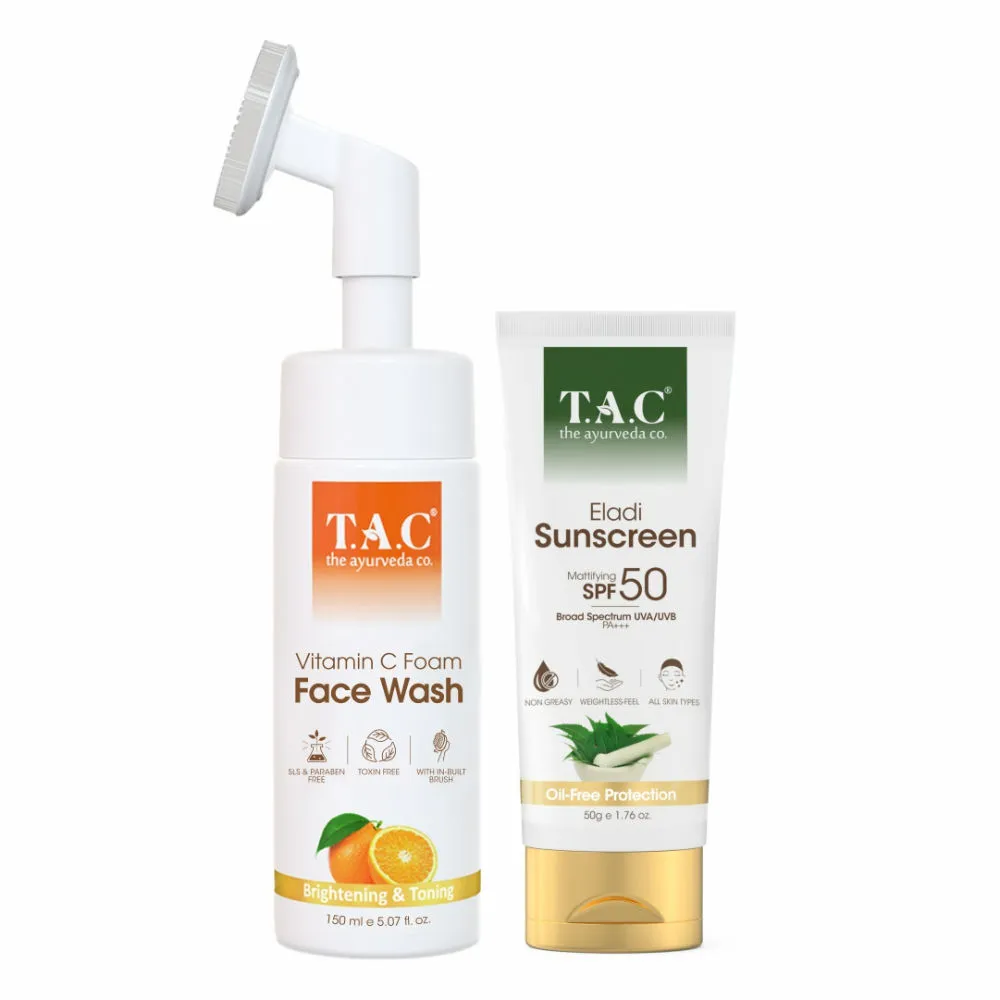 TAC - The Ayurveda Co. Spf 50 Sunscreen & Vitamin C Face Wash With Hyaluronic Acid For Glowing Skin