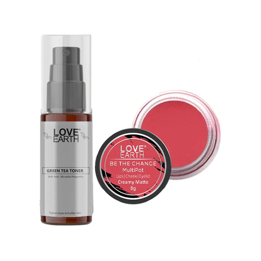 Love Earth Lip Tint & Cheek Tint Be The Change + Green Tea Toner