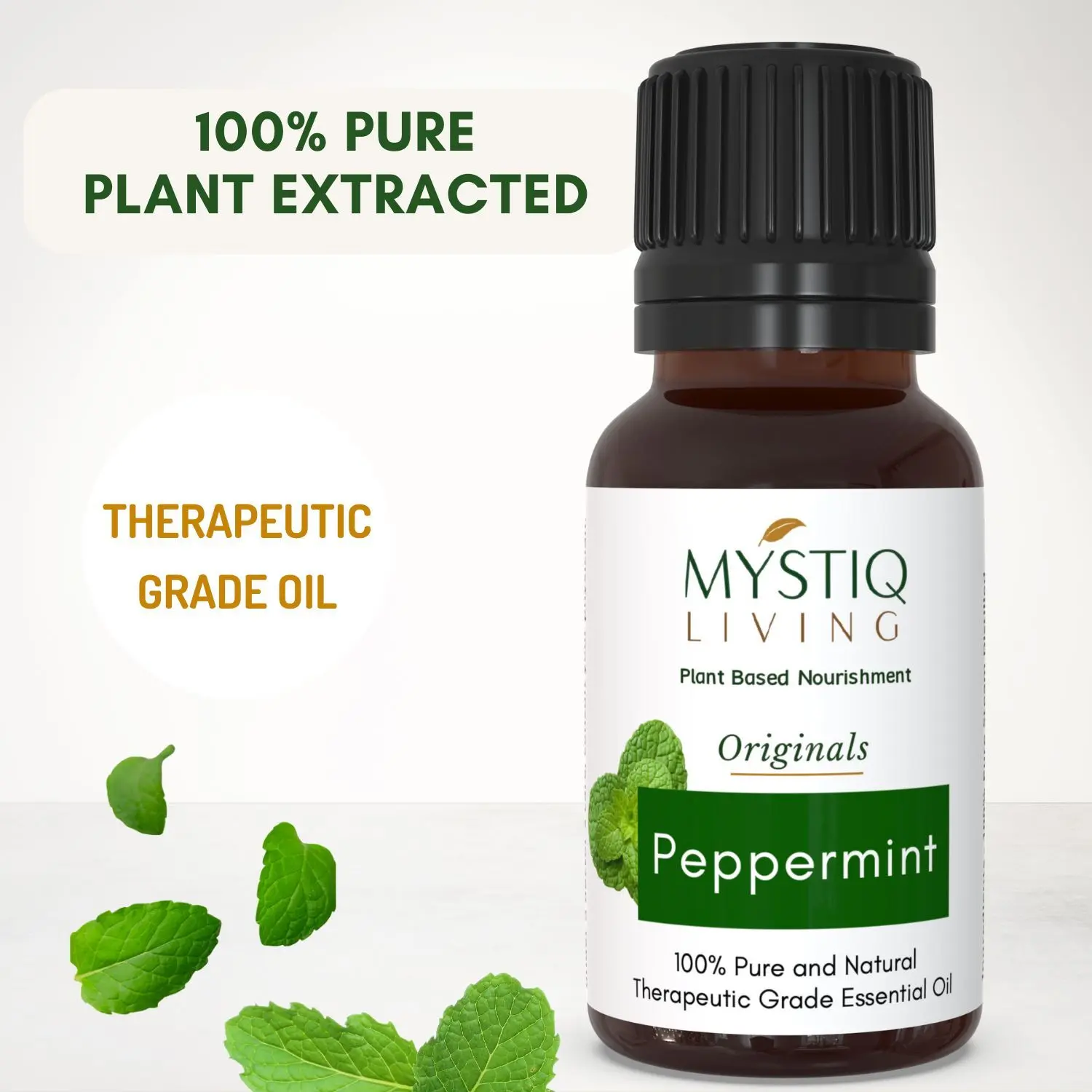 Mystiq Living Originals - Peppermint Essential Oil 100% Pure, Natural, Undiluted & Therapeutic Grade for Hair Growth, Skin, Face, Cold, Congestion- 15ml