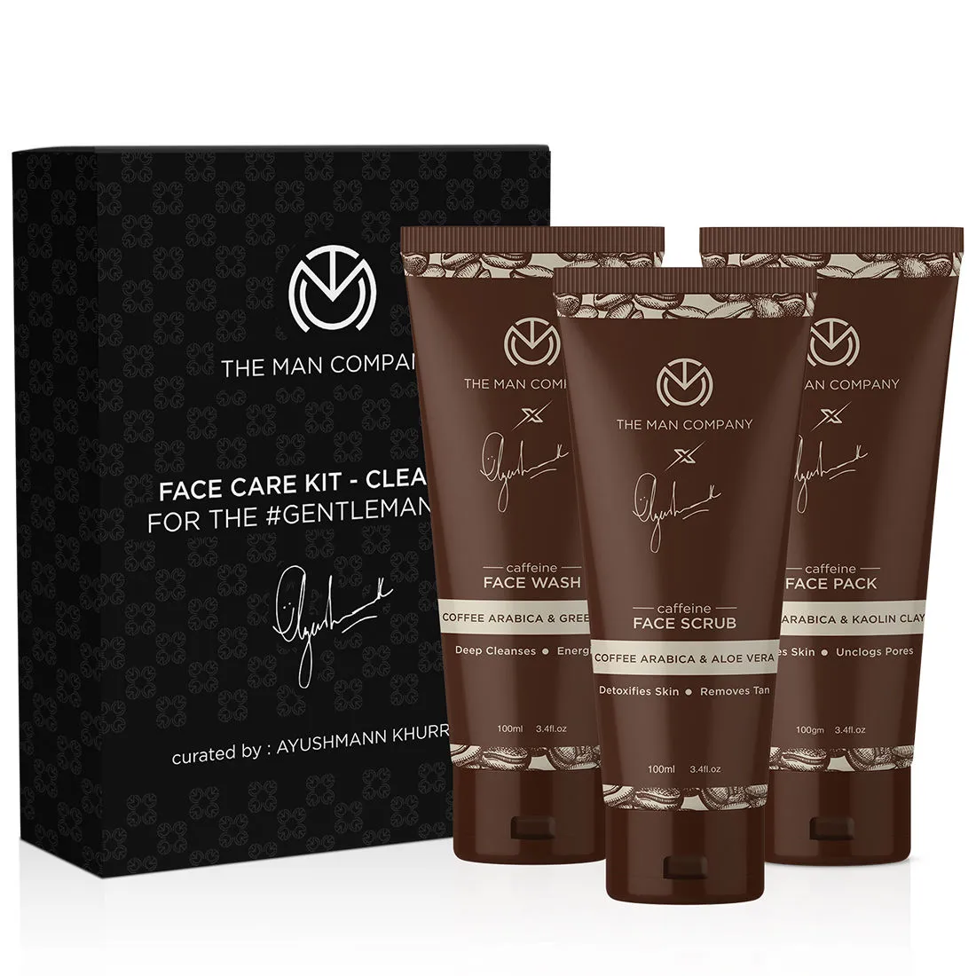 The Man Company Caffeine Cleansing Face Care Kit (Face Wash + Face Scrub + Face Pack)